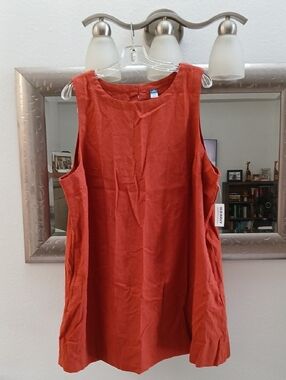 Old Navy Rust Orange Linen-Blend Sleeveless Midi Dress